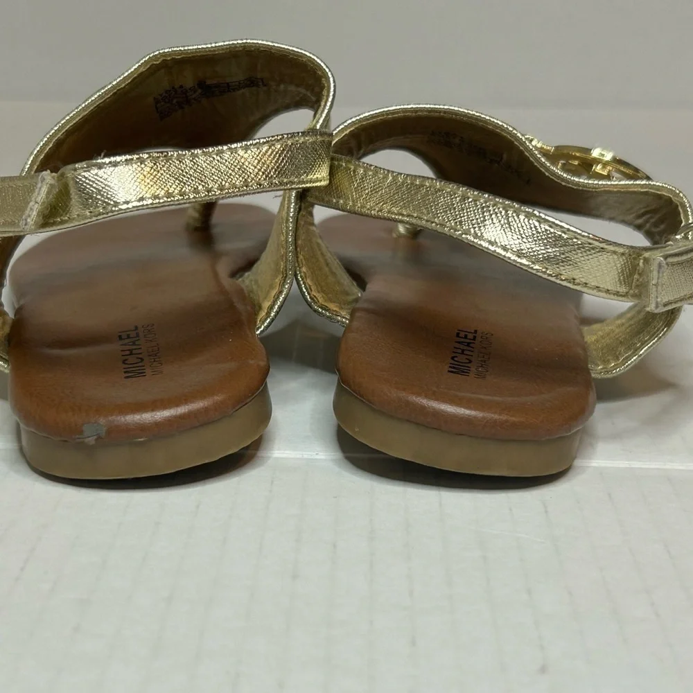 Girls Size 1 Gold Sandals MICHAEL KORS Thong Velcro Kids Shoes
